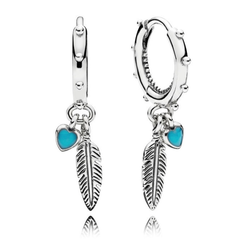 Pandora Spiritual Feather Dangle Earrings, Turquoise Enamel 🪶
